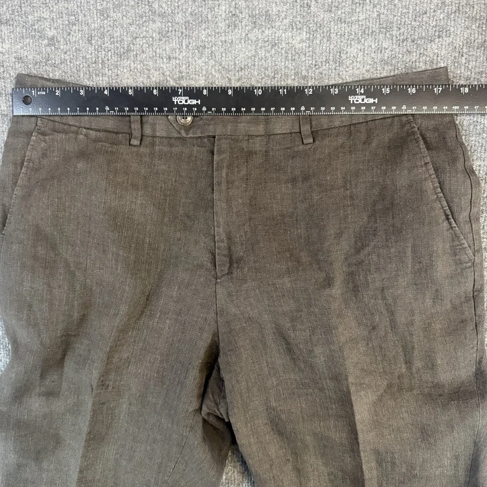 Todd Snyder Linen Dress Pants Men 34x32 Brown Flat Front Made in Portugal(34x27)